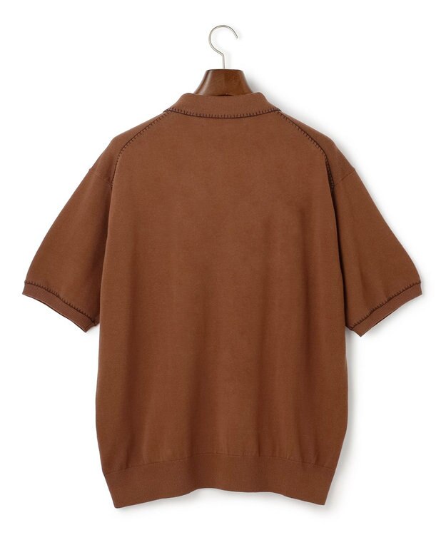 J.PRESS MEN 【WEB・一部店舗限定】Blancket Stitch Knit Polo ダークブラウン系