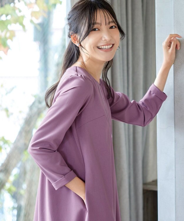 Tiaclasse 【洗える】バックギャザーハートネックAラインワンピース ラベンダー