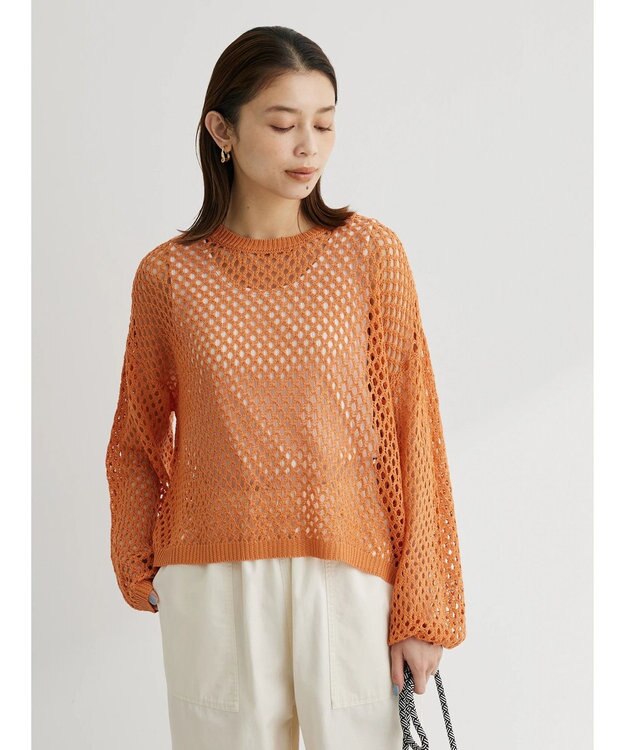 Green Parks メッシュ編みニットプルオーバー Orange