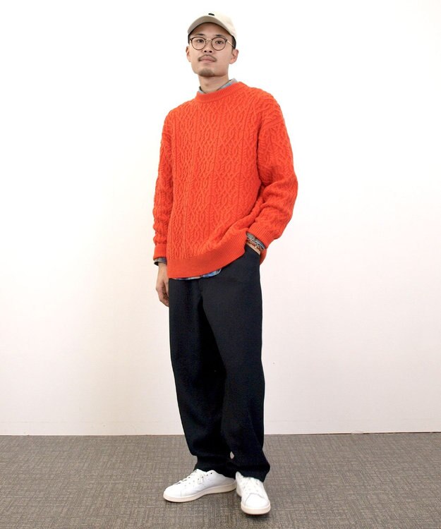 J.PRESS YORK STREET 【UNISEX】アランケーブル クルーネック ニット オレンジ系