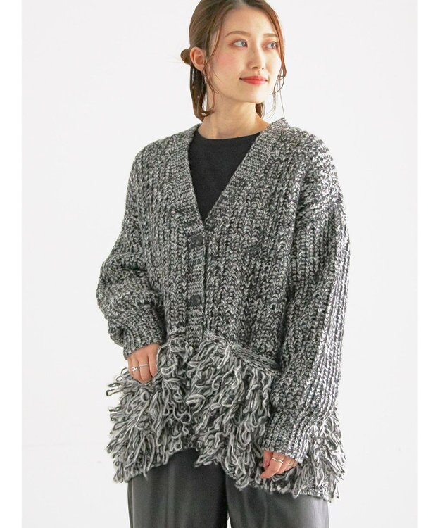 Te chichi ループ編みVネックミドルカーディガン グレー