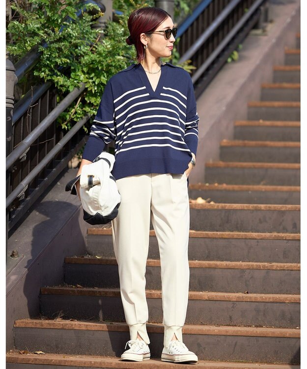 UNFILO マイビューティ スキッパーニット ネイビー×アイボリー