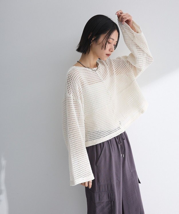 Green Parks Ｉ　前後２ｗａｙ　メッシュショート丈カーディガン Orange