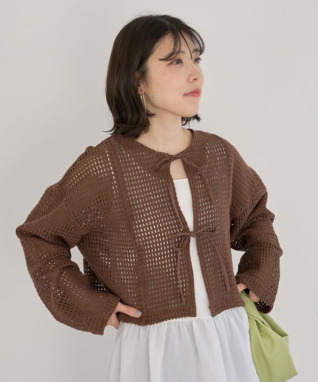 Green Parks Ｉ　前後２ｗａｙ　メッシュショート丈カーディガン Orange