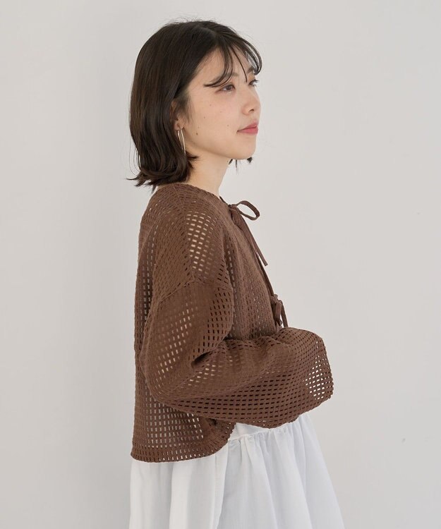 Green Parks Ｉ　前後２ｗａｙ　メッシュショート丈カーディガン Orange