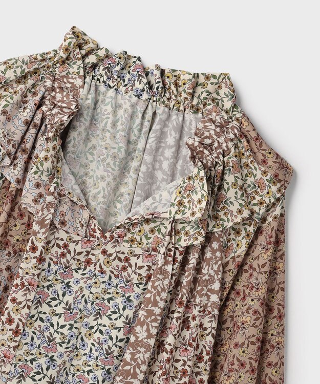 GRACE CONTINENTAL パッチワークプリントカフタンブラウス ベージュ