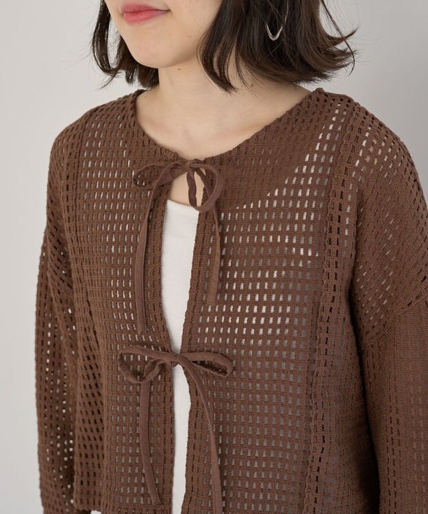 Green Parks Ｉ　前後２ｗａｙ　メッシュショート丈カーディガン Orange