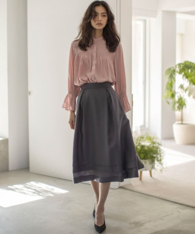 組曲 ラメオーガンジー スカート グレー系