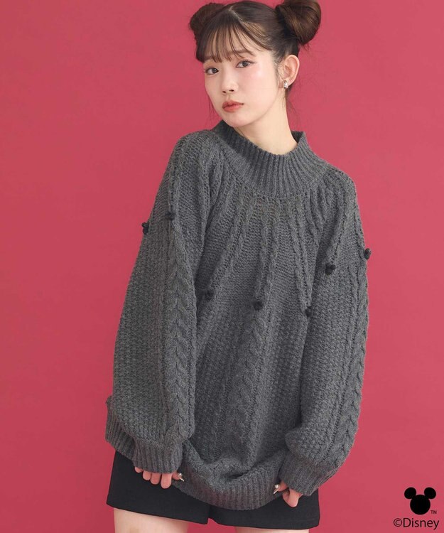 earth music&ecology Disney/ポイントミッキーケーブルニット チャコールグレー