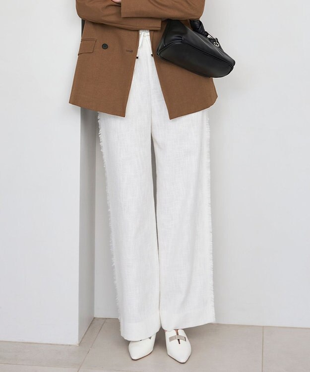 ICB 【洗える】 ライトスラブツイード ワイドパンツ オフホワイト系