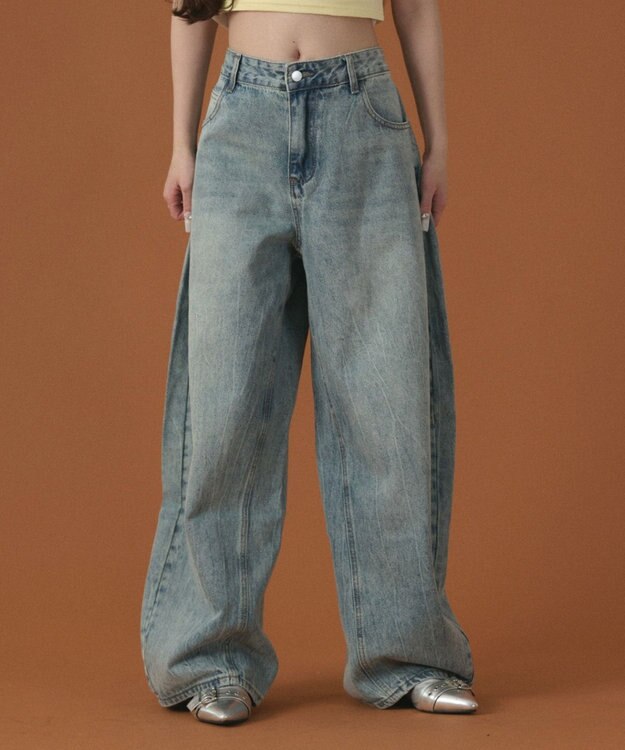 WEGO ラインストーンbackロゴデニム デニム淡色