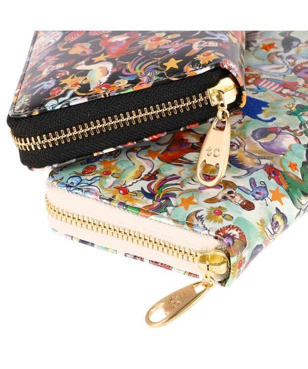 tsumori chisato CARRY 森のどうぶつたち ラウンドファスナー長財布 ブラック