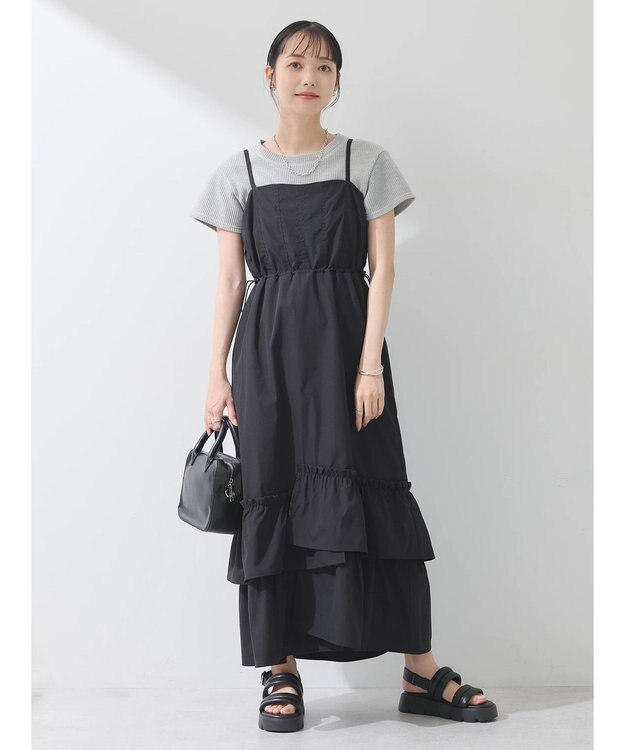 earth music&ecology ドロストティアードキャミワンピース Black