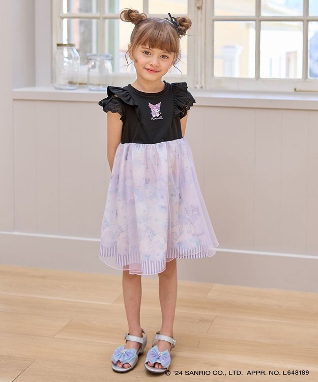 ANY KIDS 【サンリオキャラクターズ×any FAM】オン・オフショルダーチュールワンピース ブラック×クロミ