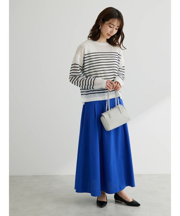 Green Parks シアーボーダーニットプルオーバー Navy