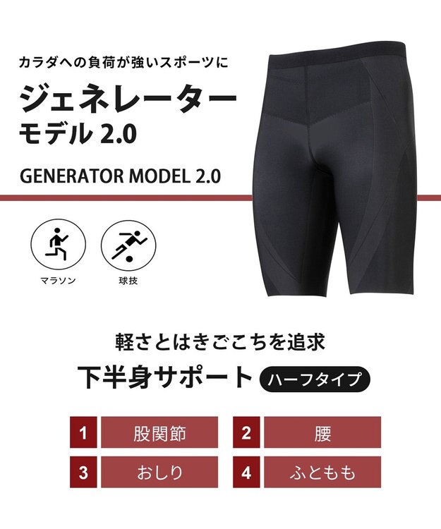 CW-X 【MEN】 CW-X メンズ スポーツタイツ ハーフ(ひざ上丈) 下半身サポート(股関節・腰・おしり・ふともも) マラソン 球技 HZO695 /ワコール ブラック