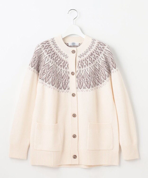 J.PRESS LADIES L 【洗える】FAIR ISLE 求心編み カーディガン ホワイト系