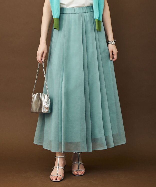 自由区 オーガンジープリーツ スカート ペールブルー