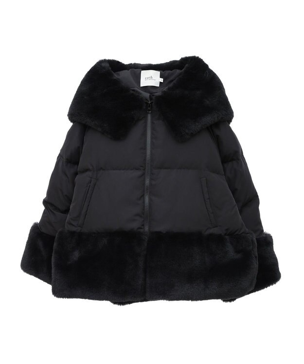 earth music&ecology フードファー中綿ショートコート ブラック