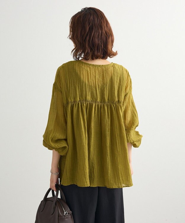 Green Parks Ｖネックフリルシアープリーツブラウス Green