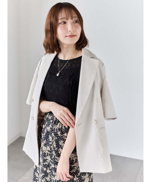 Te chichi パッチワークレース5分袖トップス ブラック