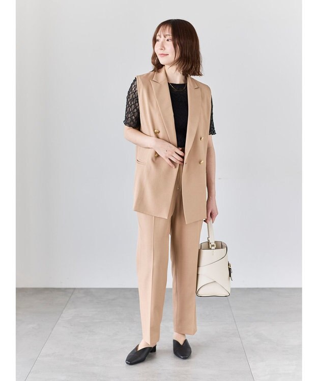 Te chichi パッチワークレース5分袖トップス ブラック