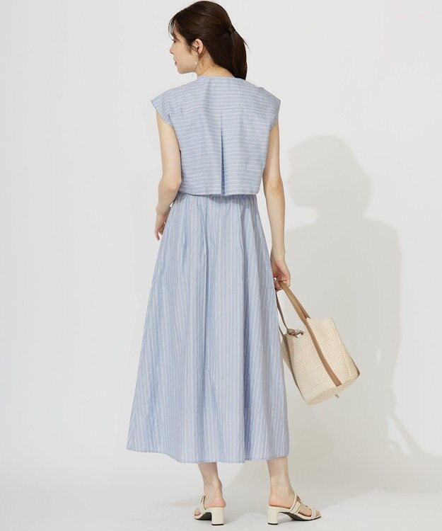 ANY SIS S 【洗える】クロップドシャツ ワンピース ブルーストライプ