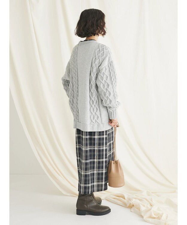 CRAFT STANDARD BOUTIQUE ケーブルニット切り替え裏起毛スウェット Gray Mixture