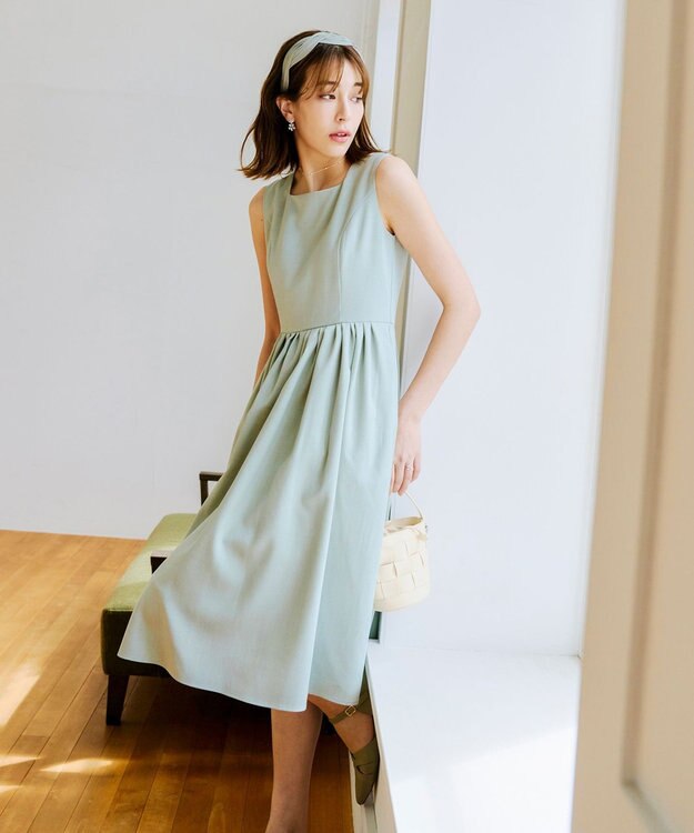 Tiaclasse 【洗える】麻調スクエアネックワンピース ミント