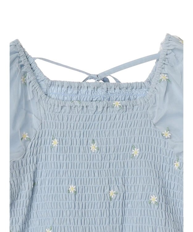 earth music&ecology フラワー刺繍ブラウス Blue