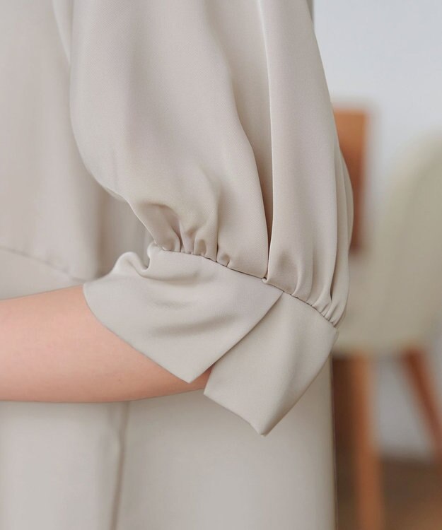 Tiaclasse L 【洗える】パフスリーブ切替フレアチュニック グレージュ