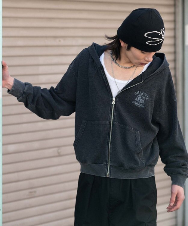 WEGO 【ユニセックス着用ITEM】ワッフルZIPパーカー ブラックその他