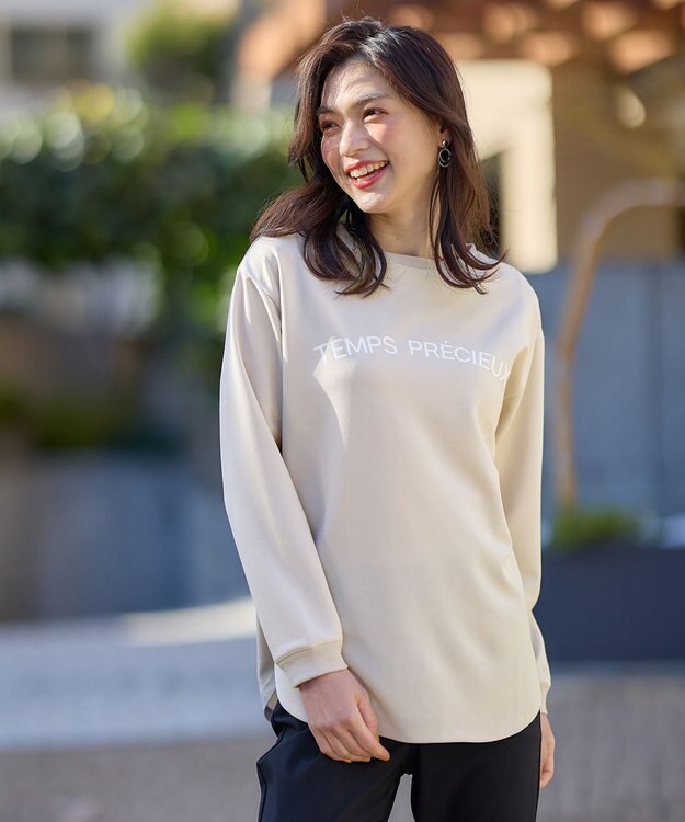 ANY ジョーゼットロゴプリントTシャツ サンドベージュ