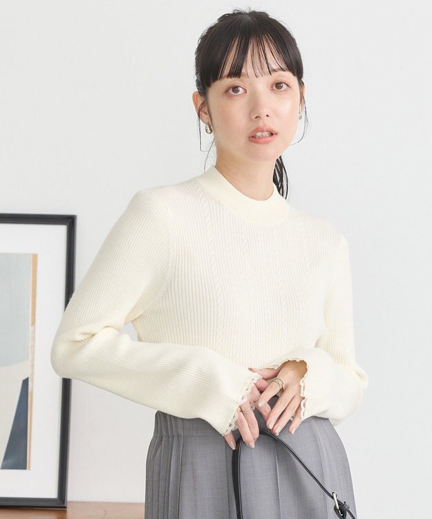 earth music&ecology ナローケーブルプルオーバー Ivory