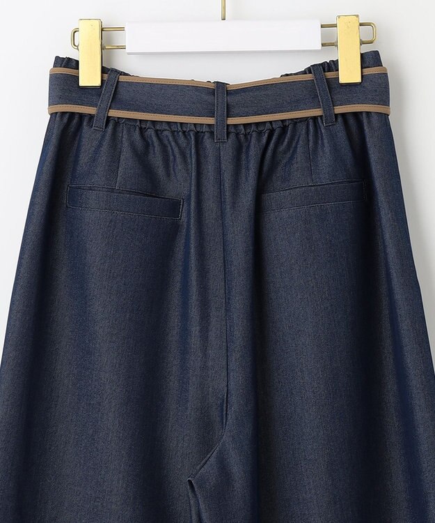 ANY SIS 【洗える】バイカラートリミングワイド パンツ シャンブレーブルー