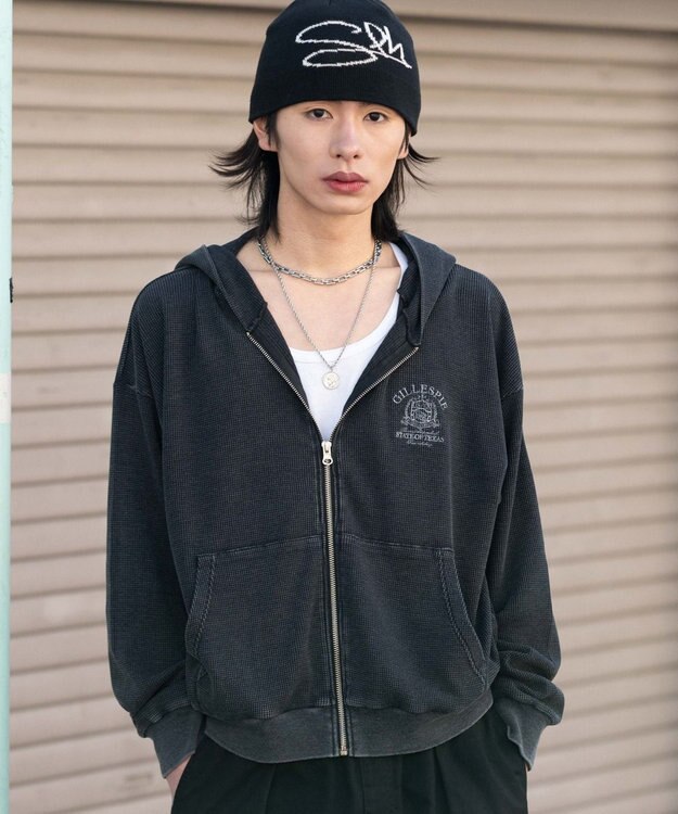 WEGO 【ユニセックス着用ITEM】ワッフルZIPパーカー ブラックその他