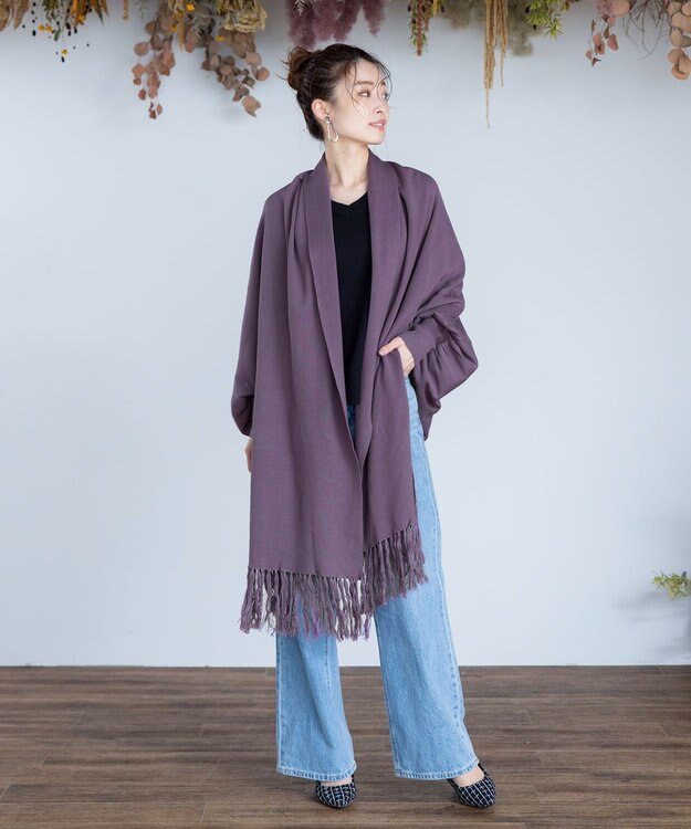 Tiaclasse 【洗える】ストール風カーディガン パープル
