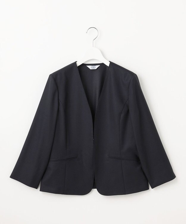 J.PRESS LADIES 【セットアップ対応・洗える・UVケア・吸水速乾】OXIJEWELストレッチ ノーカラー ジャケット ネイビー系