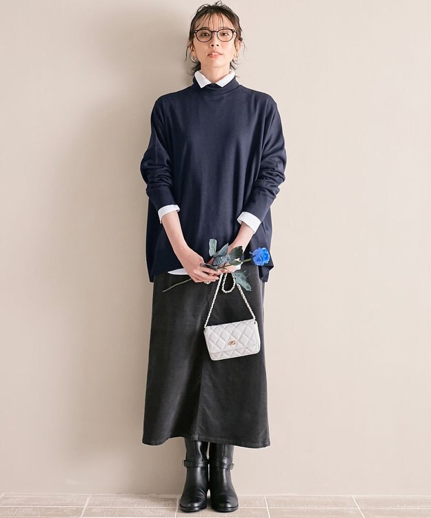 23区 【洗える】23区DENIM ベルベットストレッチ Aライン スカート スレートグレー