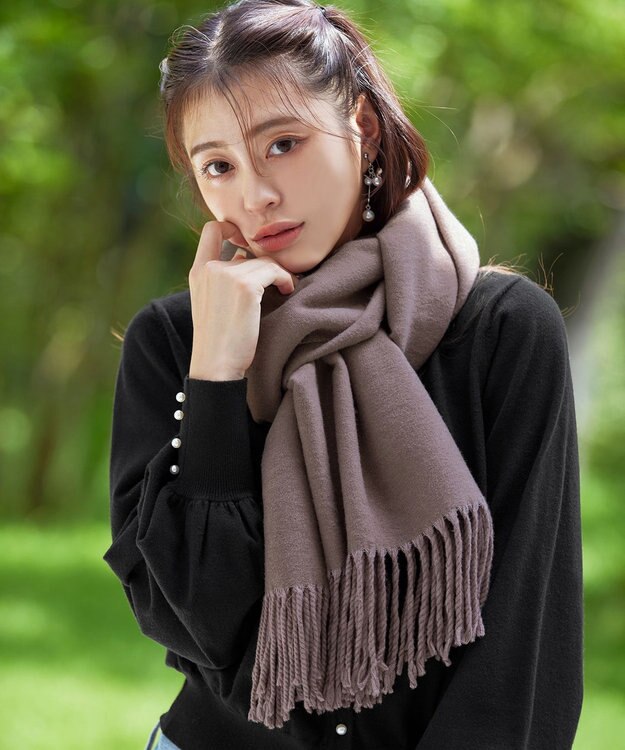 Tiaclasse 【洗える】リバーシブルデザイン大判マフラー モカ