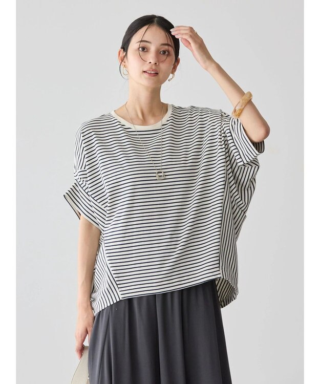 AMERICAN HOLIC ドルマン変形カットプルオーバー Border Navy