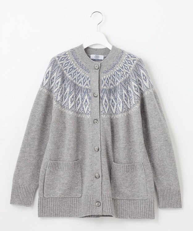 J.PRESS LADIES 【洗える】FAIR ISLE 求心編み カーディガン ライトグレー系