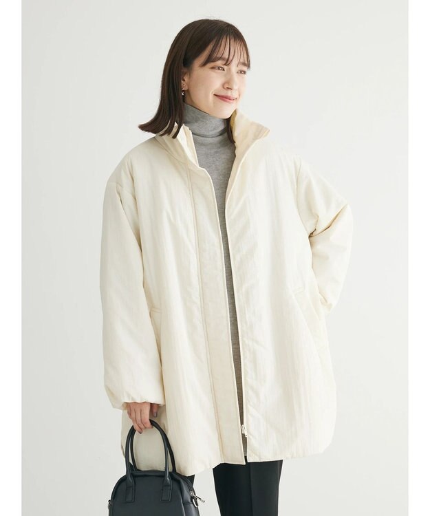 Green Parks 中わたスタンドカラーミドル丈ブルゾン Ivory