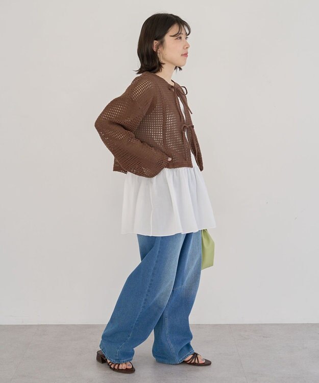 Green Parks Ｉ　前後２ｗａｙ　メッシュショート丈カーディガン Orange