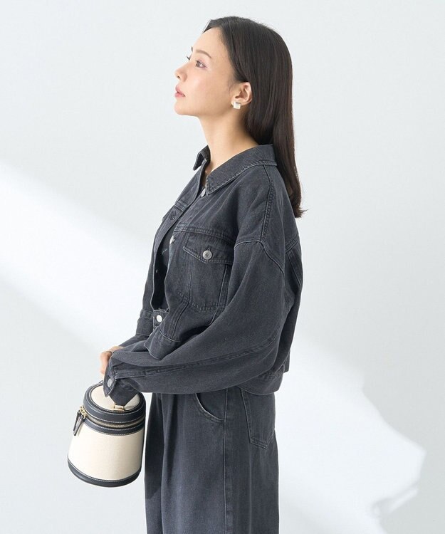 earth music&ecology フリンジロゴショート丈Ｇジャン Black