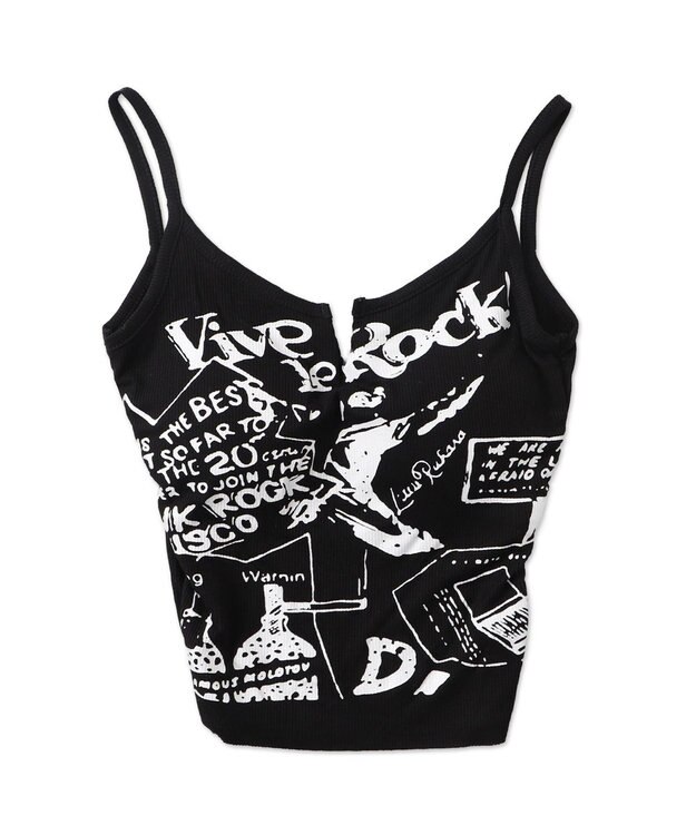 WEGO 【カップ付きインナー】グラフィックリブキャミソール ブラック