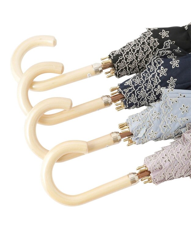 MOONBAT DAKS 晴雨兼用日傘 長傘 ドット ジャカード ボーラ刺繍 ペールピンク