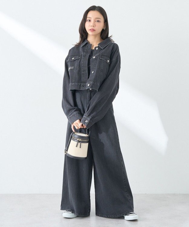 earth music&ecology フリンジロゴショート丈Ｇジャン Black