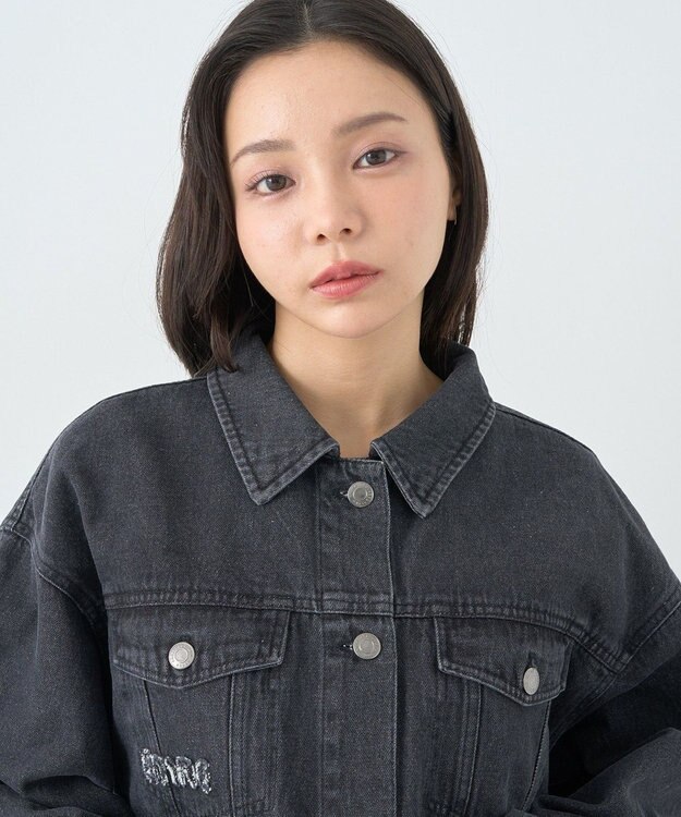 earth music&ecology フリンジロゴショート丈Ｇジャン Black