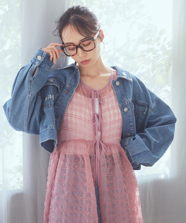 earth music&ecology フリンジロゴショート丈Ｇジャン Indigo